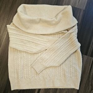 H&M Off the Shoulder Cable Knit Sweater, Cream, Medium